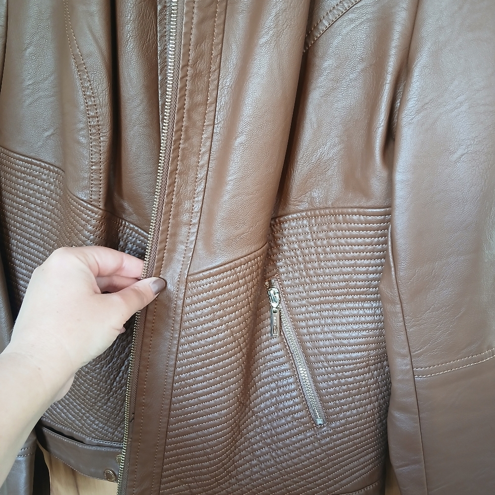 Brown Faux Leather Jacket - Picture 2 of 5